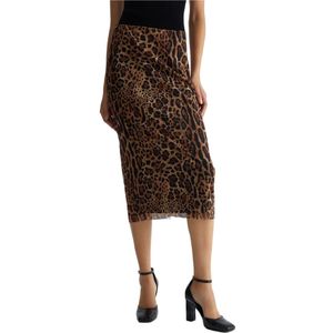 Liu Jo, Rokken, Dames, Bruin, L, Tule, Animalier tule midi rok, wilde touch