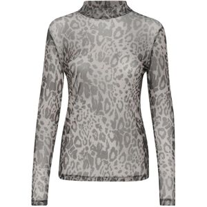 Kaffe, Tops, Dames, Grijs, XL, Polyester, Luipaard Mesh Lange Mouw Top