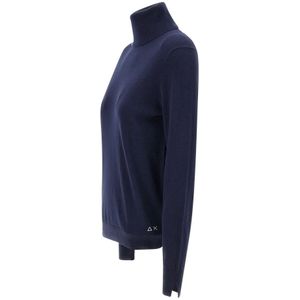 Sun68, Truien, Dames, Blauw, S, Katoen, Navy Blue Turtleneck Sweater