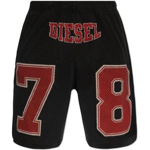 Diesel, Korte broeken, Heren, Zwart, L, Katoen, P-Tain-Short shorts met logo