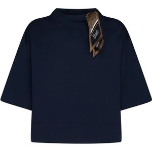 Herno, Tops, Dames, Blauw, M, Katoen, Blauwe Jersey Sjaal Detail Polo