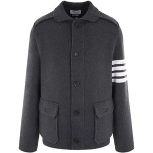 Thom Browne, Grijze Katoenen en Kasjmier Cardigan met 4bar Detail Grijs, Heren, Maat:L