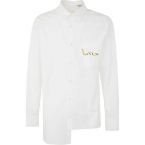 Lanvin, Overhemden, Heren, Wit, M, Katoen, Asymmetrische Shirt - Optisch Wit
