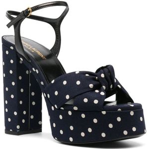 Saint Laurent, Schoenen, Dames, Veelkleurig, 39 EU, Katoen, Polka-Dot Sandalen Blauw