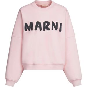 Marni, Sweatshirts & Hoodies, Dames, Roze, S, Katoen, Organisch katoenen sweatshirt met Maxi-logo