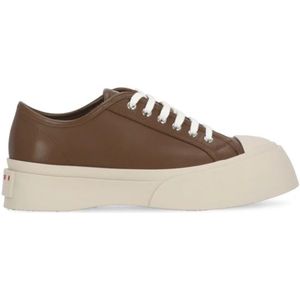 Marni, Schoenen, Dames, Bruin, 37 EU, Leer, Bruine Leren Sneakers met Contrasterende Details