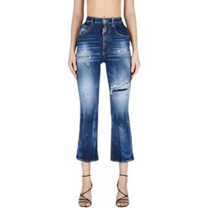 Dsquared2, Jeans, Dames, Blauw, XS, Denim, Blauwe Vlekken Hoge Taille Wijde Pijp Jeans