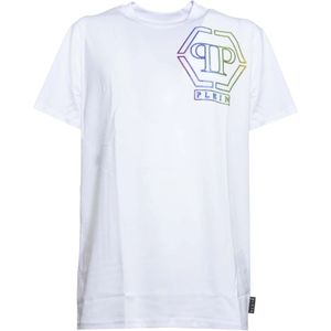 Philipp Plein, Tops, Heren, Wit, XL, Katoen, Klassiek Katoenen Jersey T-shirt met Multicolor Logo