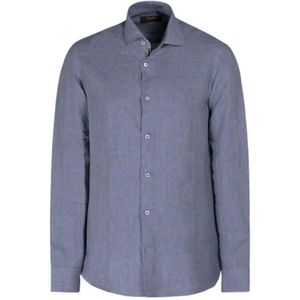 Moorer, Overhemden, Heren, Blauw, 2Xl, Linnen, Linnen Slim Fit Overhemd met Zachte Kraag