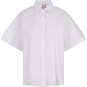 Stella Jean, Blouses & Shirts, Dames, Wit, S, Katoen, Witte Katoenen Poplin Korte Mouw Overhemd