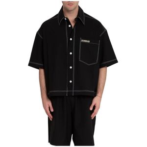 Bonsai, Overhemden, Heren, Zwart, L, Geknipte Shirt in Uniform Stijl