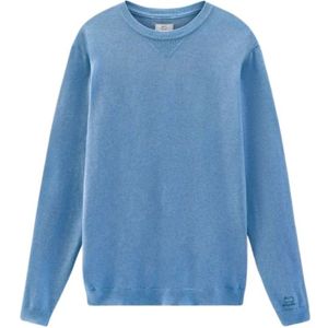 Woolrich, Sweatshirts & Hoodies, Heren, Blauw, L, Katoen, Geborduurde Logo Crewneck Sweater