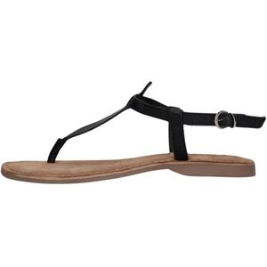 Lazamani, Schoenen, Dames, Zwart, 36 EU, Suède, Zwarte Leren Sandalen met Zilveren Gesp