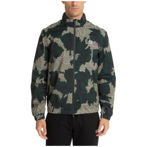 Emporio Armani Ea7, Jassen, Heren, Groen, M, Polyester, Camouflage Ritsjas met Verborgen Capuchon