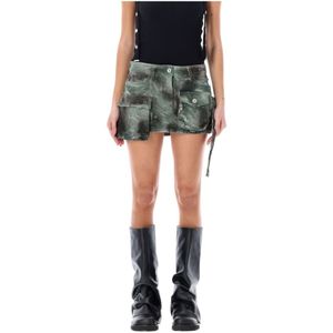 The Attico, Rokken, Dames, Groen, W28, Denim, Groene Camouflage Denim Mini Rok