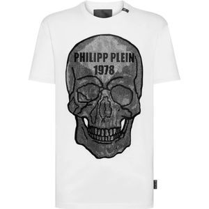 Philipp Plein, Tops, Heren, Wit, XL, Katoen, Wit Strass T-shirt