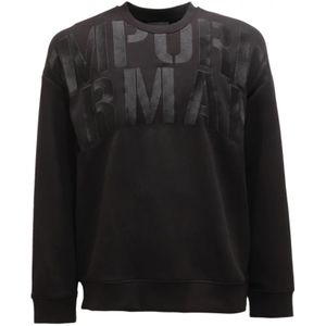 Emporio Armani, Sweatshirts & Hoodies, Heren, Zwart, L, Katoen, Zwarte Double Jersey Sweatshirt met Geborduurd Maxi Logo