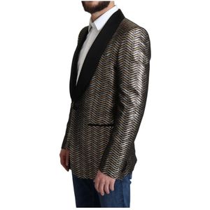 Dolce & Gabbana, Jassen, Heren, Veelkleurig, S, Polyester, Metallic Jacquard Slim Blazer Jacket