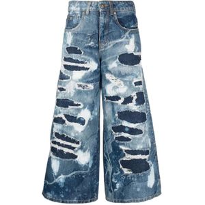 John Richmond, Wijde broekspijp jeans van 100% katoen, used effect Blauw, Dames, Maat:W26