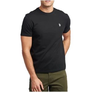 U.s. Polo Assn., Tops, Heren, Zwart, S, Katoen, Geborduurd Logo Katoenen T-shirt Zwart