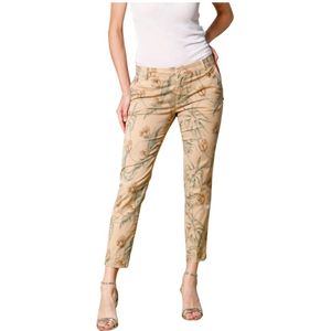 Mason's, Broeken, Dames, Beige, 2Xl, Katoen, Curvy Chino Capri Broek met Bloemenprint