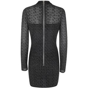 Balmain, Kleedjes, Dames, Zwart, S, Glittered Gebreide Korte Jurk