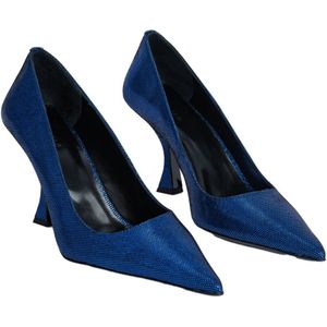 By Far, Schoenen, Dames, Blauw, 40 EU, Leer, Blauwe Disco Pumps met Sculpturale Hak