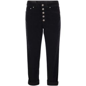 Dondup, Jeans, Dames, Zwart, W24, Koons - Gestreepte fluwelen broek met juwelen knopen