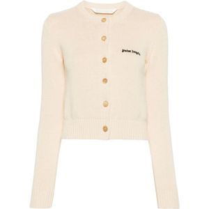 Palm Angels, Klassieke Logo Aansluitende Cardigan Beige, Dames, Maat:L