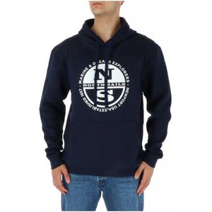 North Sails, Sweatshirts & Hoodies, Heren, Blauw, L, Katoen, Blauwe Bedrukte Sweatshirt met Lange Mouwen
