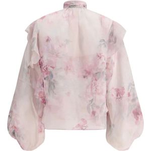 Zimmermann, Blouses & Shirts, Dames, Roze, L, Linnen, Roze zijden linnen blouse met ruches