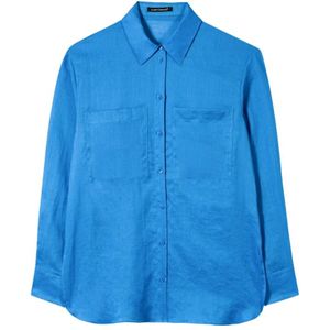 Luisa Cerano, Blouses & Shirts, Dames, Blauw, S, Blauwe Zomer Blouse met Borstzakken