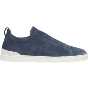 Ermenegildo Zegna, Schoenen, Heren, Blauw, 45 1/2 EU, Leer, Blauwe Triple Stitch Slip-On Sneakers