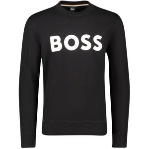 Hugo Boss, Sweatshirts & Hoodies, Heren, Zwart, XL, Katoen, Zwarte Geprinte Ronde Hals Sweater
