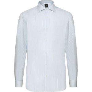 Boggi Milano, Overhemden, Heren, Blauw, S, Katoen, Regular Fit Gestreept Katoenen Overhemd
