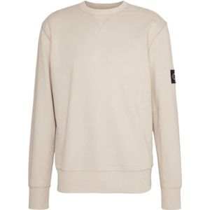 Calvin Klein, Moderne Badge Crew Neck Sweatshirt Beige, Heren, Maat:XL