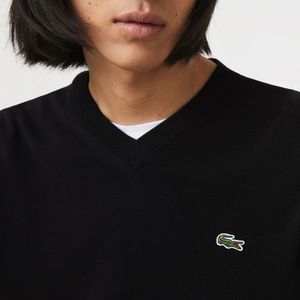 Lacoste, Truien, Heren, Zwart, S, Katoen, Elegante V-hals Trui in Zwart