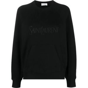 Saint Laurent, Sweatshirts & Hoodies, Dames, Zwart, S, Katoen, Logo Sweatshirt Lange Mouw