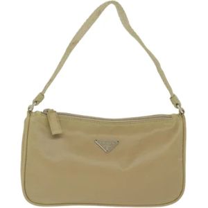Prada Vintage, Pre-owned, Dames, Beige, ONE Size, Nylon, Pre-owned Fabric clutches