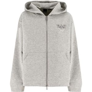 Pinko, Sweatshirts & Hoodies, Dames, Grijs, XS, Katoen, Love Birds Geborduurde Hoodie