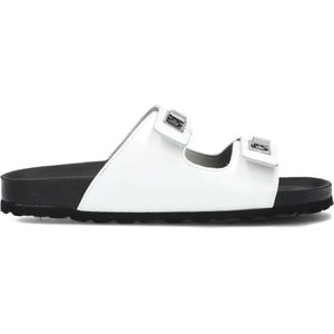 Lina Locchi, Schoenen, Dames, Wit, 39 EU, Leer, Witte Leren 2 Band Slippers