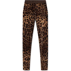 Dolce & Gabbana, Broeken, Dames, Bruin, XS, Katoen, Leggings met luipaardprint
