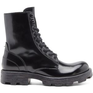 Diesel, D-Hammer BT W - Combat boots in glossed leather Zwart, Dames, Maat:37 EU