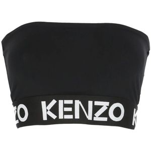 Kenzo, Zwarte Crop Top met Logo Detail Zwart, Dames, Maat:S