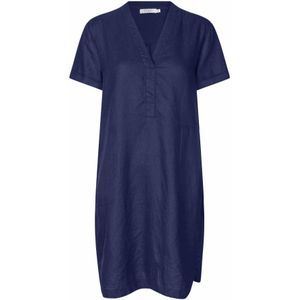 Masai, Kleedjes, Dames, Blauw, L, Linnen, Elegante Linnen Jurk Navy Peony