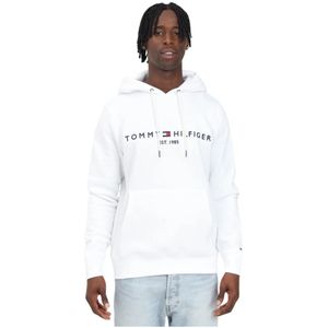 Tommy Hilfiger, Sweatshirts & Hoodies, Heren, Wit, 2Xl, Witte Flex Logo Hoodie Casual Sweater