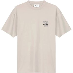 Olaf Hussein, Tops, Heren, Beige, XL, Bloemenposter T-shirt Beige