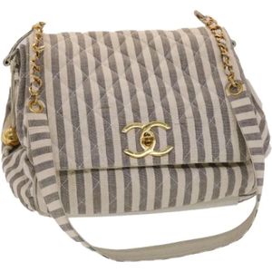Chanel Vintage, Pre-owned, Dames, Beige, ONE Size, Pre-owned Canvas shoulder-bags