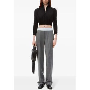 Alexander Wang, Broeken, Dames, Grijs, S, Wol, Grijze Wollen Elastische Broek