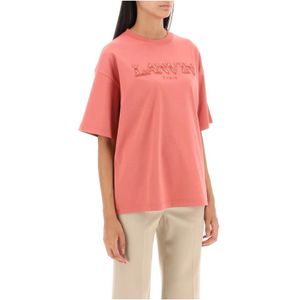 Lanvin, Tops, Dames, Roze, S, Katoen, Oversized Curb Logo T-Shirt